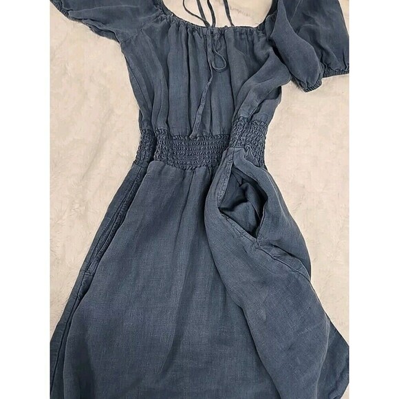 Anthropologie Cloth And Stone Linen Tie Front Mini Dress Pockets Blue Size XS - Picture 11 of 11